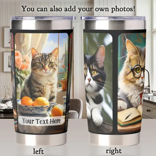 Fun Cat Art or custom photo insulated tumbler