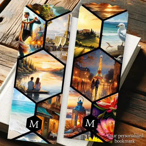 Monogram photo collage travel art bookmark