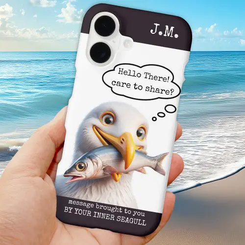 Funny seagull with fish personalized phone case