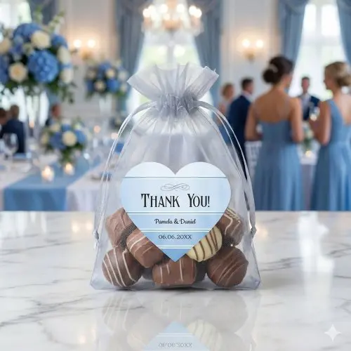 Blue tone on tone striped wedding Thank you heart sticker