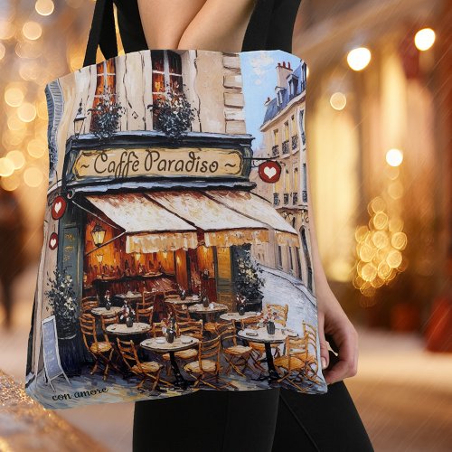 Watercolor Italian café coffee lover tote bag