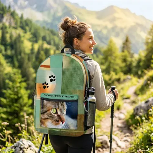 Custom photo cat paw prints abstract geometric art backpack