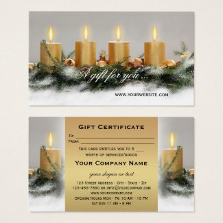 Golden candles Christmas gift certificate business cards