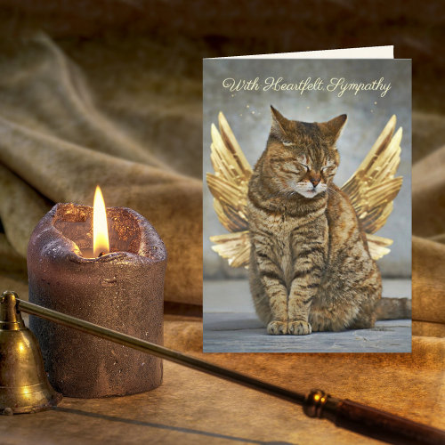 Elegant gold winged angel cat sympathy card