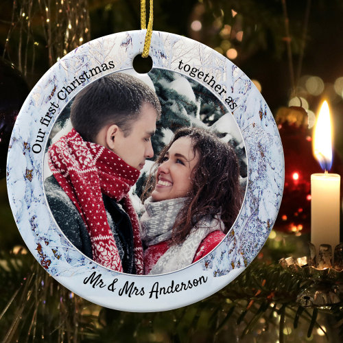 First Christmas as Mr and Mrs photo Holiday Ornament