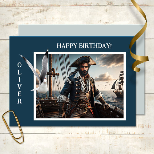 Pirate ocean seagull fun birthday card
