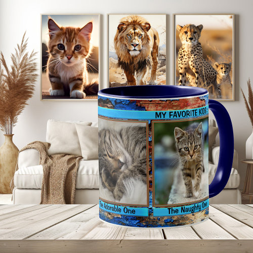 Turquoise blue personalized funny cats photo mug