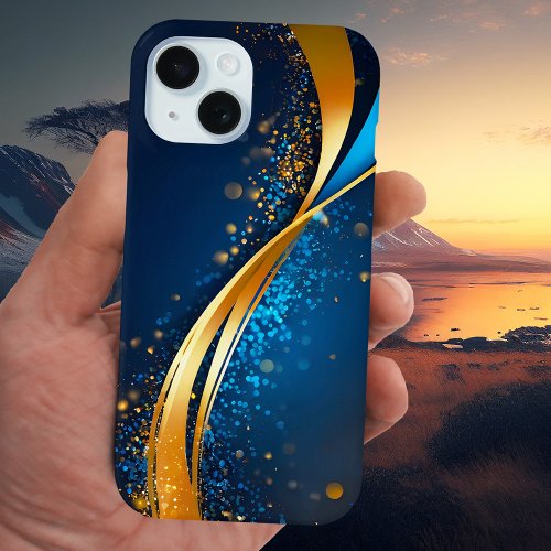 Stylish blue gold contemporary abstract art phone case