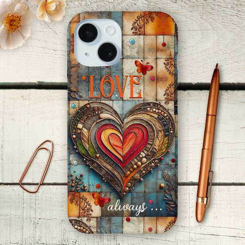 Retro boho chic artistic abstract heart phone case