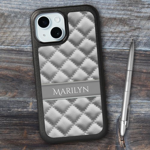 Chic silver leather look personalized phone case