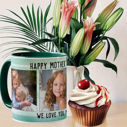 Your custom photos green striped Mother's Day Mug