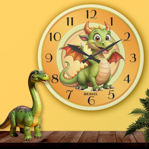 Cute dragon or dinosaur magical fantasy kids wall clock