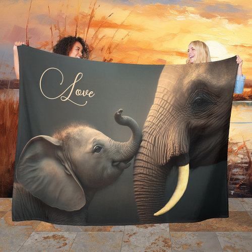 Baby and mom elephant cute love fleece blanket