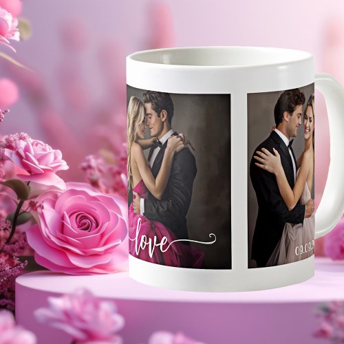 Wedding couple photos love script mug