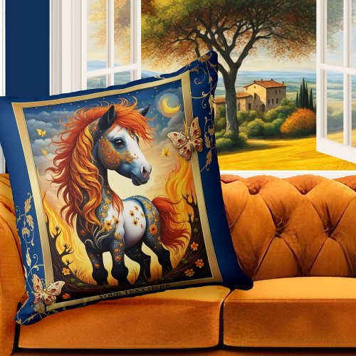 Whimsical artistic colorful horse animal pillow