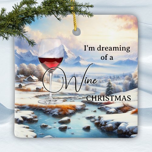 Funny dreamy winter wonderland wine Christmas ornament