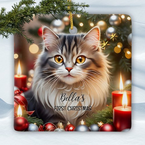 Your photo first Christmas cute cat ornament