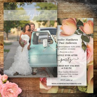Elopement happily ever after wedding reception invitation
