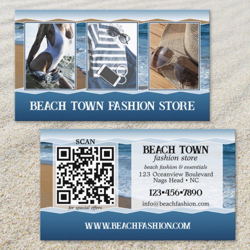 Your photos beach fashion store business card with QR code