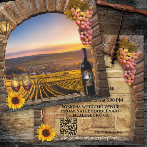 Modern romantic vineyard winery QR code wedding invitation