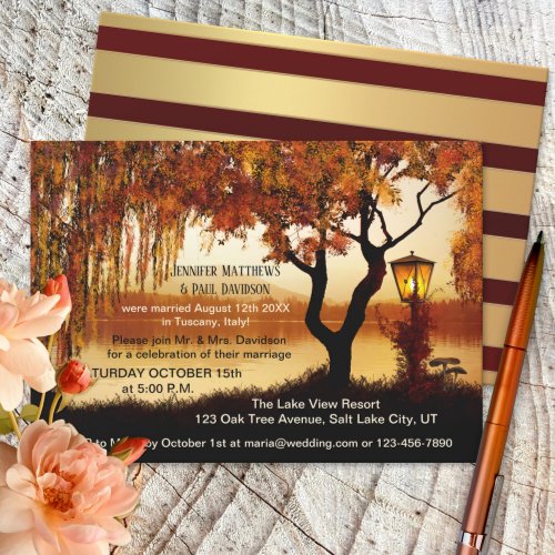 Autumn Lake Lantern Wedding Reception Invitation