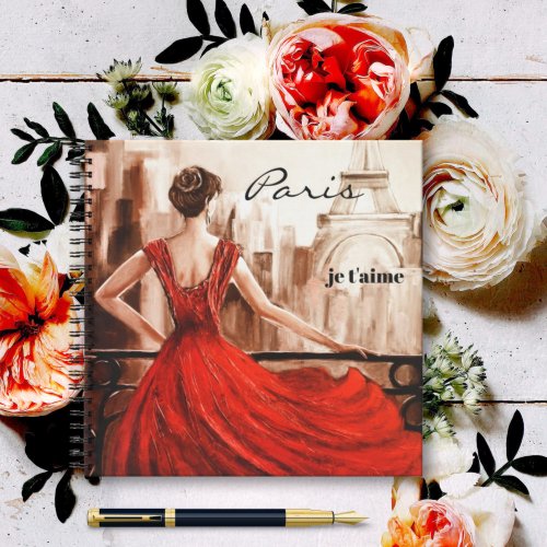 Romantic lady in red Paris personal notebook