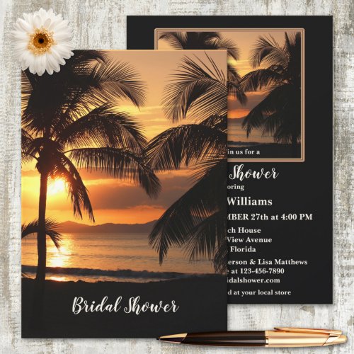 Tropical beach sunset bridal shower invitation