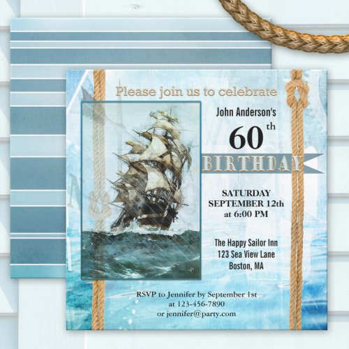 Whimsicial Retro Nautical Sailor Birthday Party Invitation
