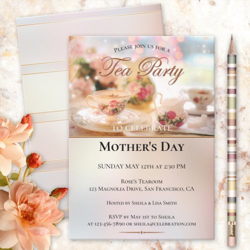 Elegant Mothers Day Tea or Brunch Party Invitation