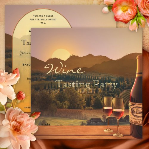 Elegant romantic sunset wine tasting party invitation
