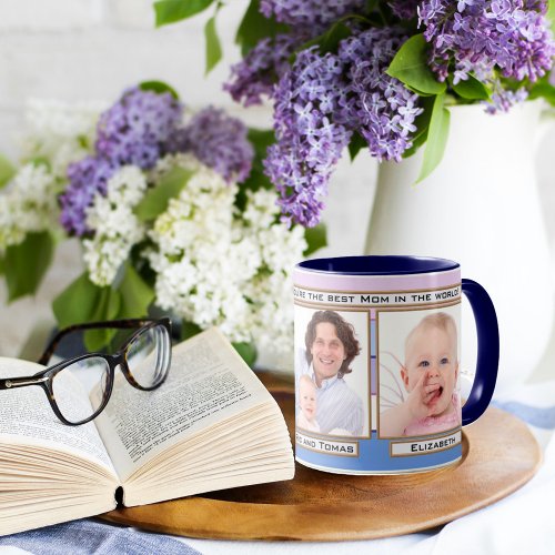 Blue lilac lavender striped photo collage mother's day mug