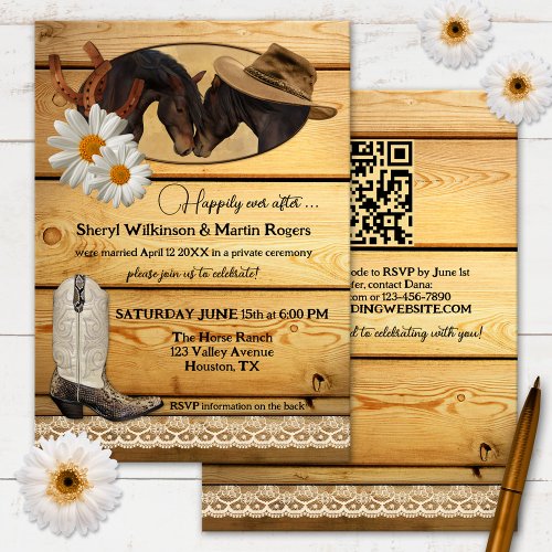 Country horses elope or post wedding party invitation with qr code template