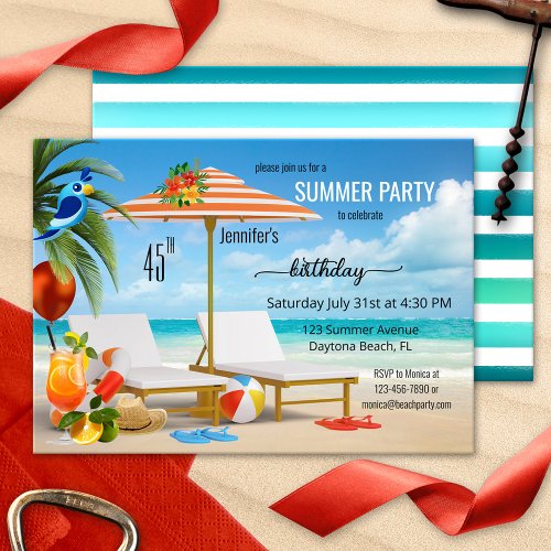Tropical summer beach party invitation