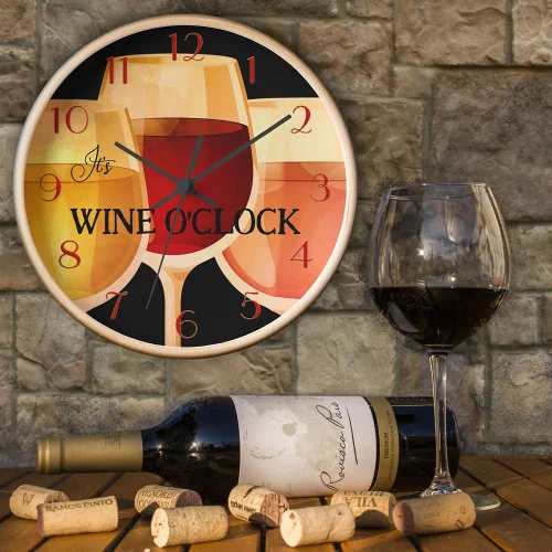 Modern artistic watercolor wine o'clock wall clock