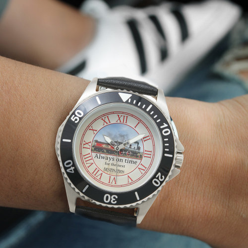Classic steam train locomotive personalized watch - gift for him
