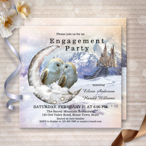 Winter Wonderland Cute Owl Engagement Party Invitation