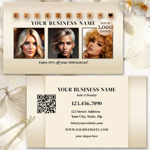 Hair salon beauty logo QR code and portfolio template loyalty card