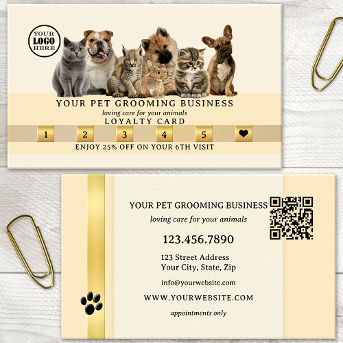 Pet grooming or veterinarian loyalty business card