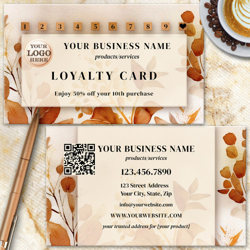 Logo QR code terra cotta watercolor floral loyalty business card