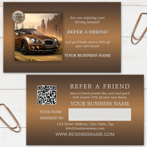 Steampunk brown logo photo QR code template referral business card