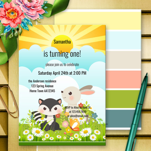 Spring or Summer Baby First Birthday Party Invitation