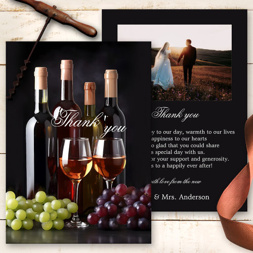 Modern art winery or vineyard wine themed wedding photo thank you card