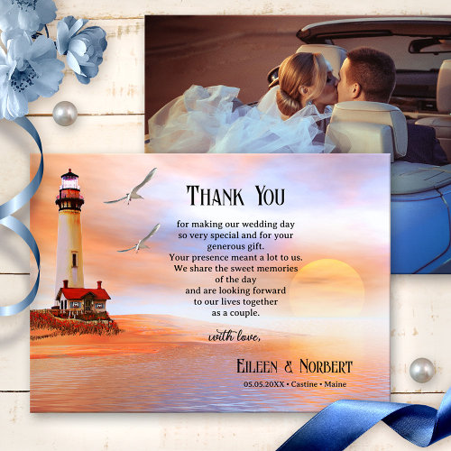 Your photo lighthouse fine art beach wedding Thank You card