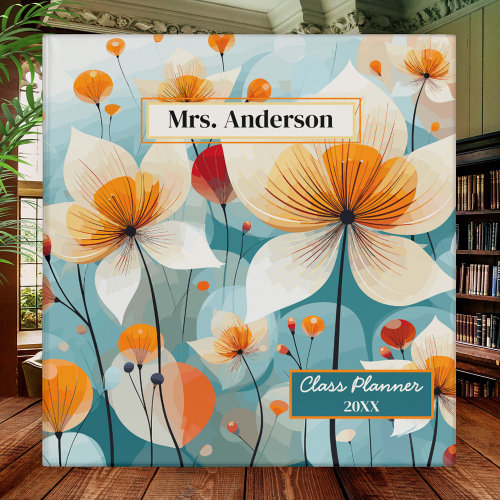 Teal orange wildflowers artistic teacher binder