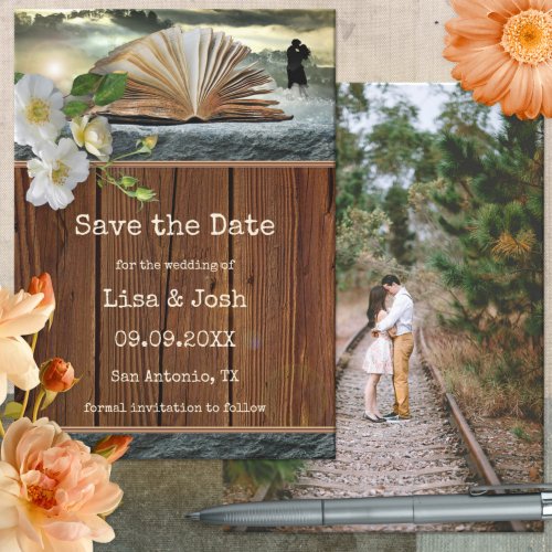 Custom Photo Book Lover Library Save the Date Card