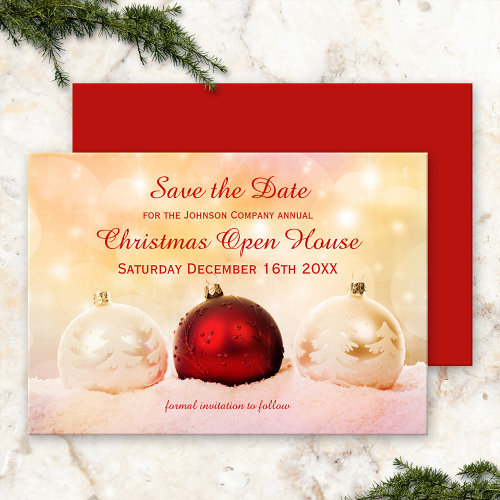 Elegant Christmas baubles in rose colored snow Christmas Save the Date