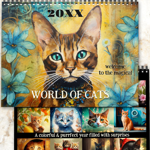 Cute magical cat art world calendar