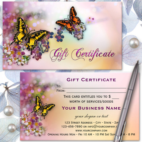 Artistic Butterflies Boutique Gift Card Template