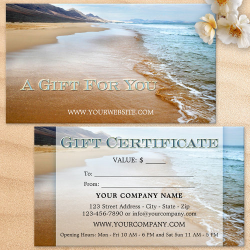 Beach gift certificate template - gift certificates in business card size