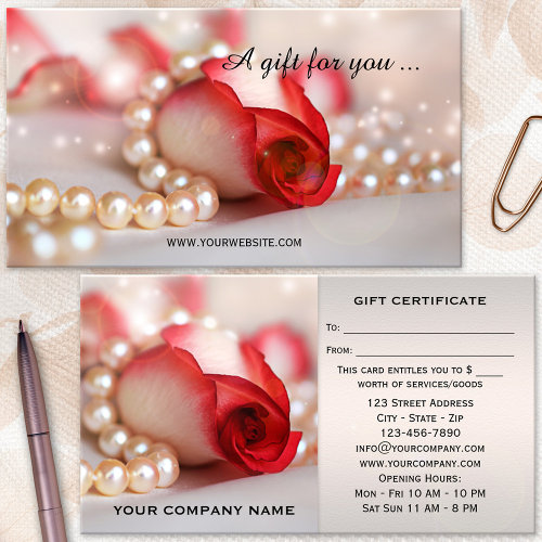 Romantic Rose and Pearls Gift Certificate Template